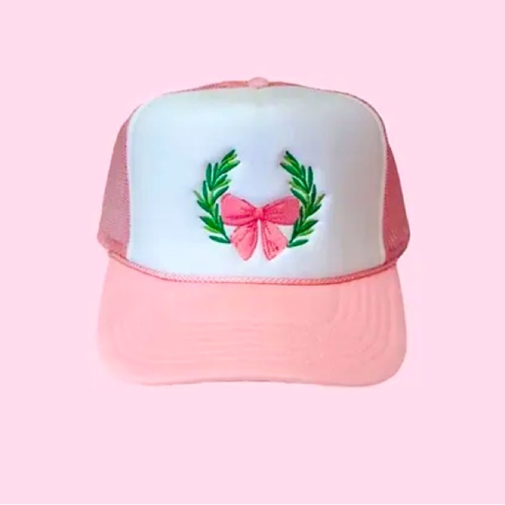 Pink Bow Embroidery Trucker Hat